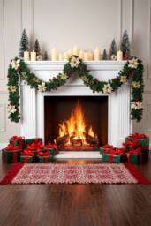 Living and Home 2.7m Christmas Garland with Poinsettia & Merry Christmas Sign in Gold