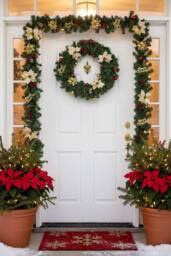 Living and Home 2.7m Christmas Garland with Poinsettia & Merry Christmas Sign in Gold - thumbnail 2