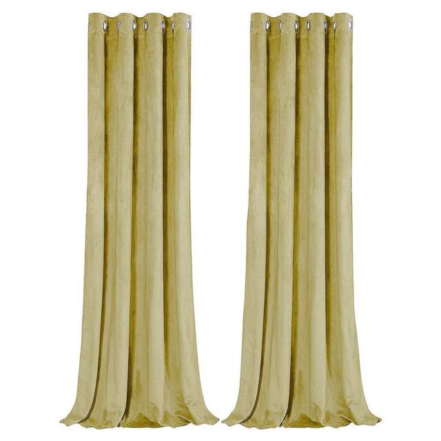 Happy Homewares Contemporary Soft Velvet Fabric Blackout Eyelet Curtains - 2 Panel in Yellow - Size: 117 cm width x 137 cm drop - image 1