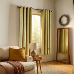 Happy Homewares Contemporary Soft Velvet Fabric Blackout Eyelet Curtains - 2 Panel in Yellow - Size: 117 cm width x 137 cm drop - thumbnail 6
