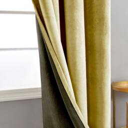 Happy Homewares Contemporary Soft Velvet Fabric Blackout Eyelet Curtains - 2 Panel in Yellow - Size: 117 cm width x 137 cm drop - thumbnail 3