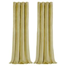 Happy Homewares Contemporary Soft Velvet Fabric Blackout Eyelet Curtains - 2 Panel in Yellow - Size: 117 cm width x 137 cm drop - thumbnail 1