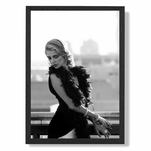 ARTZE Woman on a Paris Balcony Fashion Black & White Photo Framed Print SIZE: A3 with Black Frame - Size: A2 - image 1