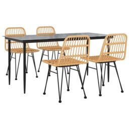 Berkfield Home 5 Piece Garden Dining Set Poly Rattan in Brown - thumbnail 3