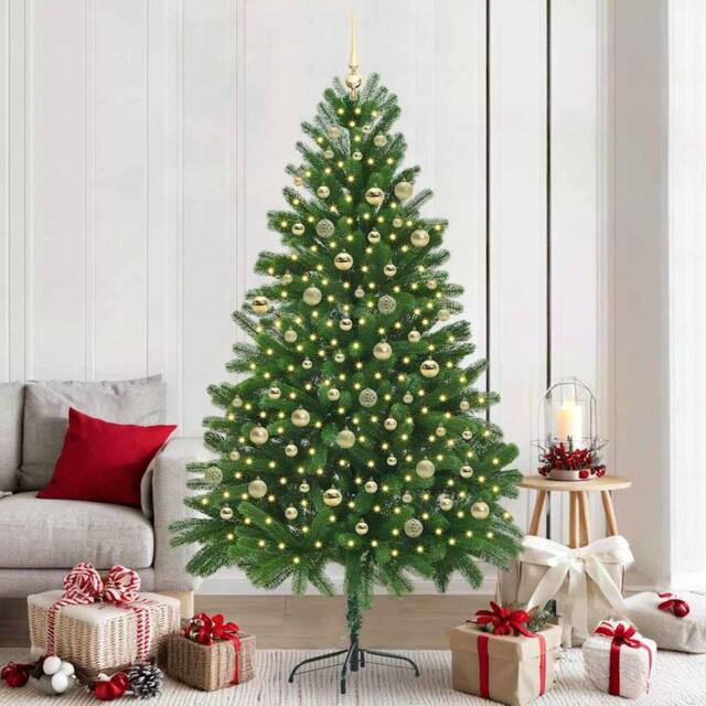 Berkfield Home Christmas Tree with 300 LEDs with Stand Green 210 cm PE - image 1