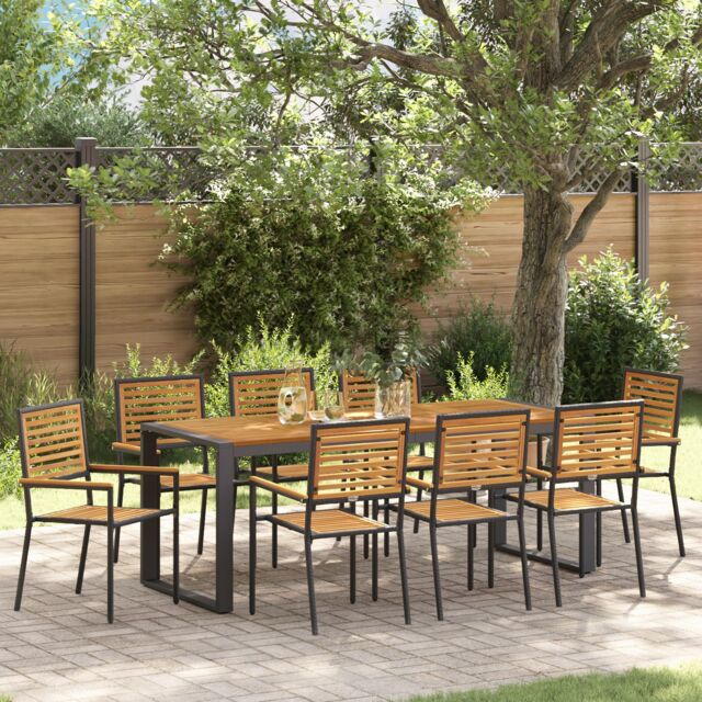 Berkfield Home 9 Piece Garden Dining Set Black Poly Rattan Acacia - image 1