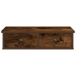 Berkfield Home Wall Shelf with Drawers Smoked Oak 60x25x15 cm Engineered Wood in Brown - Size: 60 x 25 x 15 cm - thumbnail 4