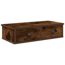 Berkfield Home Wall Shelf with Drawers Smoked Oak 60x25x15 cm Engineered Wood in Brown - Size: 60 x 25 x 15 cm - thumbnail 2