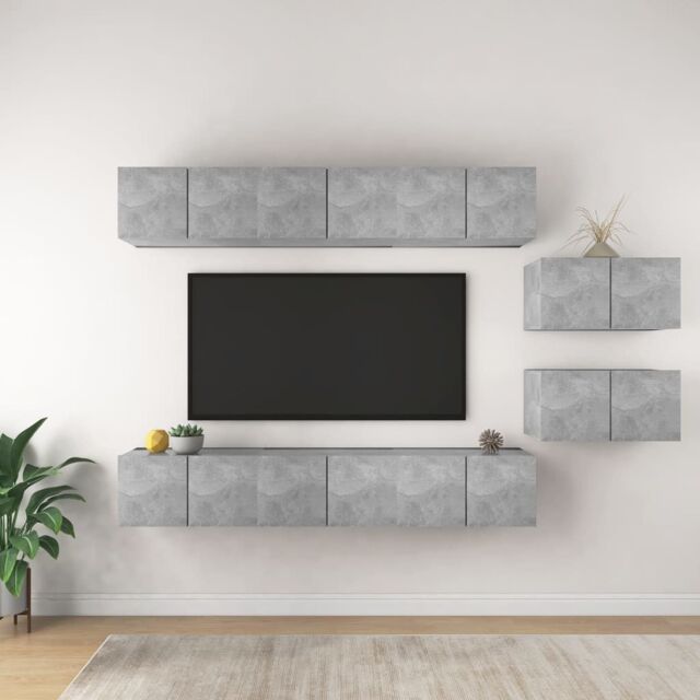 Berkfield Home TV Cabinets 8 pcs Concrete Grey Engineered Wood - image 1