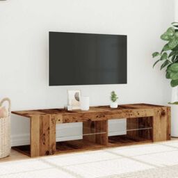 Berkfield Home TV Cabinet with LED Lights Old Wood 135x39x30 cm Engineered Wood - Size: 135 x 39 x 30 cm - thumbnail 4