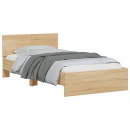 Berkfield Home Durable Bed Frame without Mattress with LED Lights Sonoma Oak 100 in Light Tan - thumbnail 5