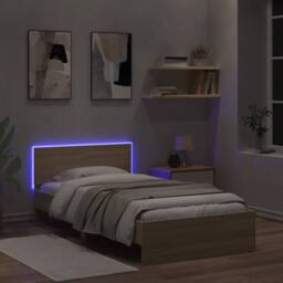Berkfield Home Durable Bed Frame without Mattress with LED Lights Sonoma Oak 100 in Light Tan - thumbnail 4