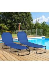 ERGOVEXA Set of Two Metal Frame Folding Sun Loungers, Blue - thumbnail 3