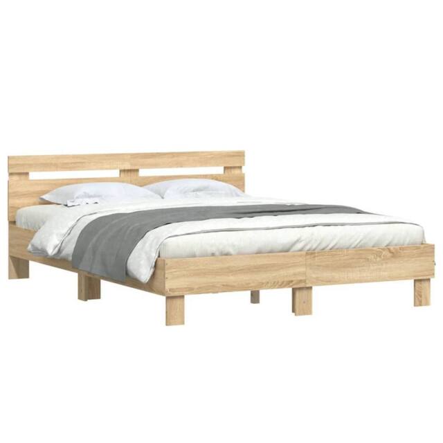 Berkfield Home Durable Bed Frame with LED without Mattress Sonoma Oak 140x200 cm in Light Brown - image 1