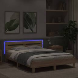 Berkfield Home Durable Bed Frame with LED without Mattress Sonoma Oak 140x200 cm in Light Brown - thumbnail 4