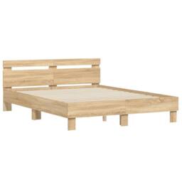 Berkfield Home Durable Bed Frame with LED without Mattress Sonoma Oak 140x200 cm in Light Brown - thumbnail 6