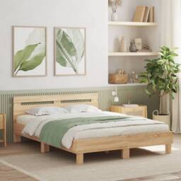 Berkfield Home Durable Bed Frame with LED without Mattress Sonoma Oak 140x200 cm in Light Brown - thumbnail 2