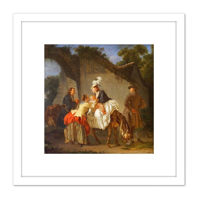 Artery8 Etienne Aubry Farewell Wet Nurse Painting 8X8 Inch Square Wooden Framed Wall Art Print Picture with Mount in White - image 1