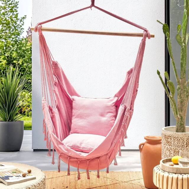 Wyld and Coco Hanging Hammock Chair Pink Cotton-Polyester Indoor Outdoor - image 1
