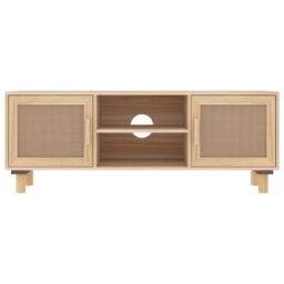Berkfield Home TV Cabinet Brown 105x30x40 cm Solid Wood Pine&Natural Rattan - Size: 105 x 30 x 40 cm - thumbnail 4