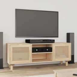 Berkfield Home TV Cabinet Brown 105x30x40 cm Solid Wood Pine&Natural Rattan - Size: 105 x 30 x 40 cm