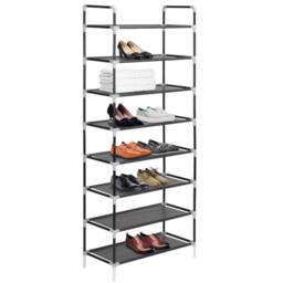 Berkfield Home Shoe Rack with 8 Shelves Metal & Non-woven Fabric Black - thumbnail 1