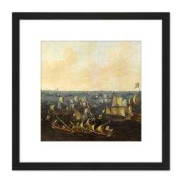 Artery8 De Verwer Naval Battle On The Ijsselmeer 8X8 Inch Square Wooden Framed Wall Art Print Picture with Mount in Black - thumbnail 1