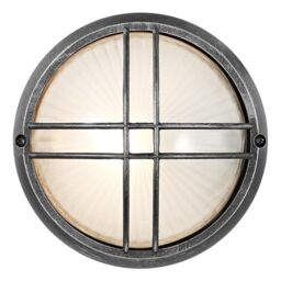 Happy Homewares Die Cast Aluminium Outdoor Circular Bulkhead Porch or Wall Light in Silver - thumbnail 2
