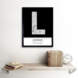 "Wee Blue Coo Wall Art Print London England United Kingdom City Map Modern Typography Stylish Letter Framed Word in Black - Size: W12"" x H16""" - thumbnail 2