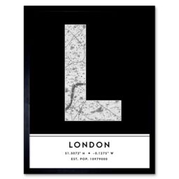 "Wee Blue Coo Wall Art Print London England United Kingdom City Map Modern Typography Stylish Letter Framed Word in Black - Size: W12"" x H16""" - thumbnail 1