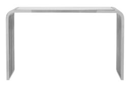 Orsina Luxe Glass Console Table With Mirrored Stainless Steel Base, Polished Art Deco Hallway Console in Silver