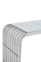 Orsina Luxe Glass Console Table With Mirrored Stainless Steel Base, Polished Art Deco Hallway Console in Silver - thumbnail 5