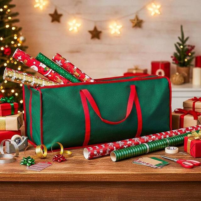 KORVIXA Christmas Xmas Wrapping Paper Storage Bag in Green - Size: 100 cm x 60 cm - image 1