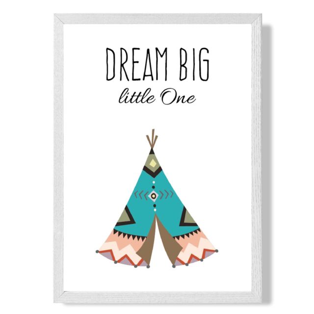 ARTZE Dream Big Tribal Quote Framed Print SIZE: A4 with White Frame in Bright Blue - image 1