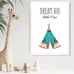 ARTZE Dream Big Tribal Quote Framed Print SIZE: A4 with White Frame in Bright Blue - thumbnail 2