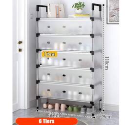 VOGREX 6 Tier Cabinet Storage Organiser Shoe Rack Stand Holder in Silver - thumbnail 2