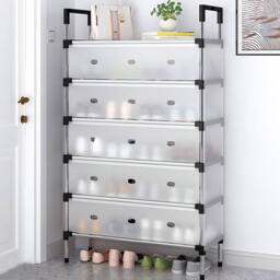 VOGREX 6 Tier Cabinet Storage Organiser Shoe Rack Stand Holder in Silver - thumbnail 1