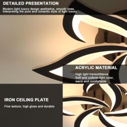 COMELY Modern LED Ceiling Light, 60W Modern Flower Acrylic Lamp, 3000K, Black - thumbnail 6