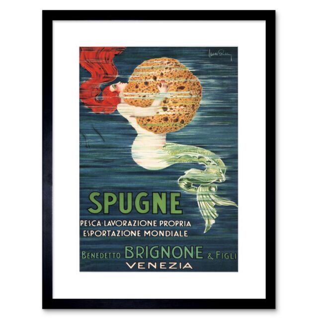 "Artery8 Wall Art Print Sponge Mermaid Venice Brignone Brothers Artwork Framed 9X7 Inch in Black - Size: W7"" x H9""" - image 1