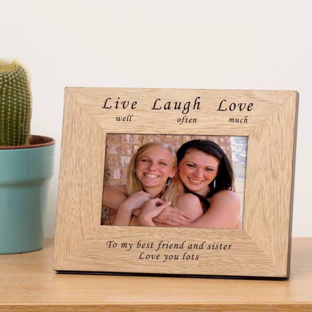 Uniqueful Personalised Live well Laugh often Love much Wood Picture Frame 6x4 in Beige - Size: 1 Pack - image 1