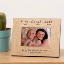Uniqueful Personalised Live well Laugh often Love much Wood Picture Frame 6x4 in Beige - Size: 1 Pack - thumbnail 1