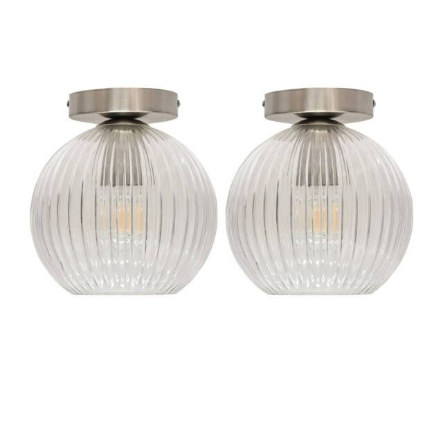 First Choice Lighting Set of 2 Betchley - Clear Ribbed Glass Satin Nickel Ceiling Lights - image 1