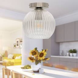 First Choice Lighting Set of 2 Betchley - Clear Ribbed Glass Satin Nickel Ceiling Lights - thumbnail 5