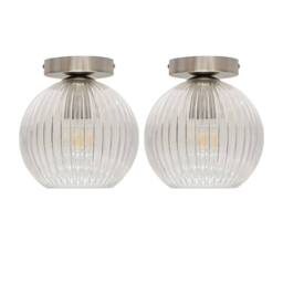 First Choice Lighting Set of 2 Betchley - Clear Ribbed Glass Satin Nickel Ceiling Lights - thumbnail 1