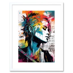 "Artery8 Wall Art Print Emo Woman Electric Guitar Sheet Music Upcycle Art Splatter Paint Modern Painting Artwork Framed 9X7 Inch - Size: W7"" x H9""" - thumbnail 1