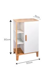 Showerdrape Varallo Matt White & Bamboo Floor Bathroom Cabinet with Display Shelves - thumbnail 7