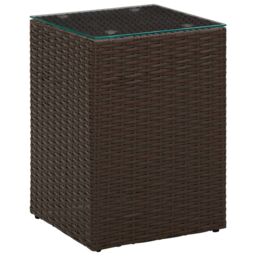 Berkfield Home Side Tables 3 pcs with Glass Top Brown Poly Rattan - thumbnail 3