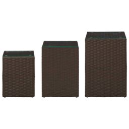 Berkfield Home Side Tables 3 pcs with Glass Top Brown Poly Rattan - thumbnail 2