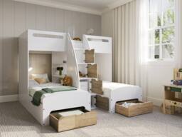 Flair Eddie Staircase Triple Bunk Bed with Storage in White - Size: Single - thumbnail 2