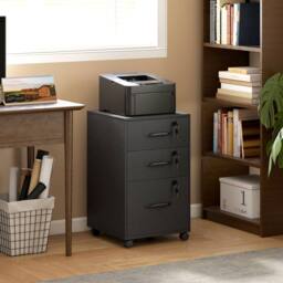 STILVORA Three Drawer Filing Cabinet with Locks & Wheels in Black - thumbnail 2